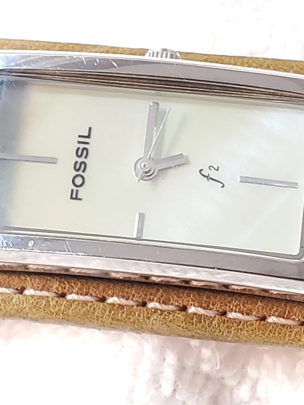 Fossil Women's Vintage Quartz Watch One Jewel Mother Pearl Dial Green Leather